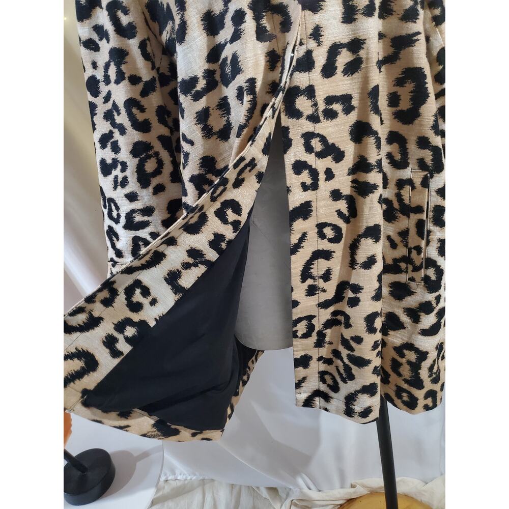 Chicos Womens Animal Print Linen Blend Jacket Size 2 L 12/14 Overcoat Leopard - Picture 6 of 13